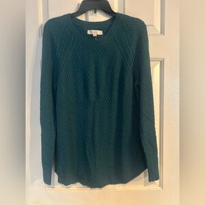 Loft Teal Crew Neck Sweater. Hi-low Hem. L. NWT.